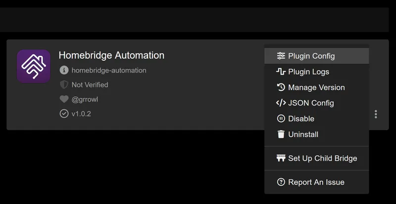 Homebridge automation plugin configuration