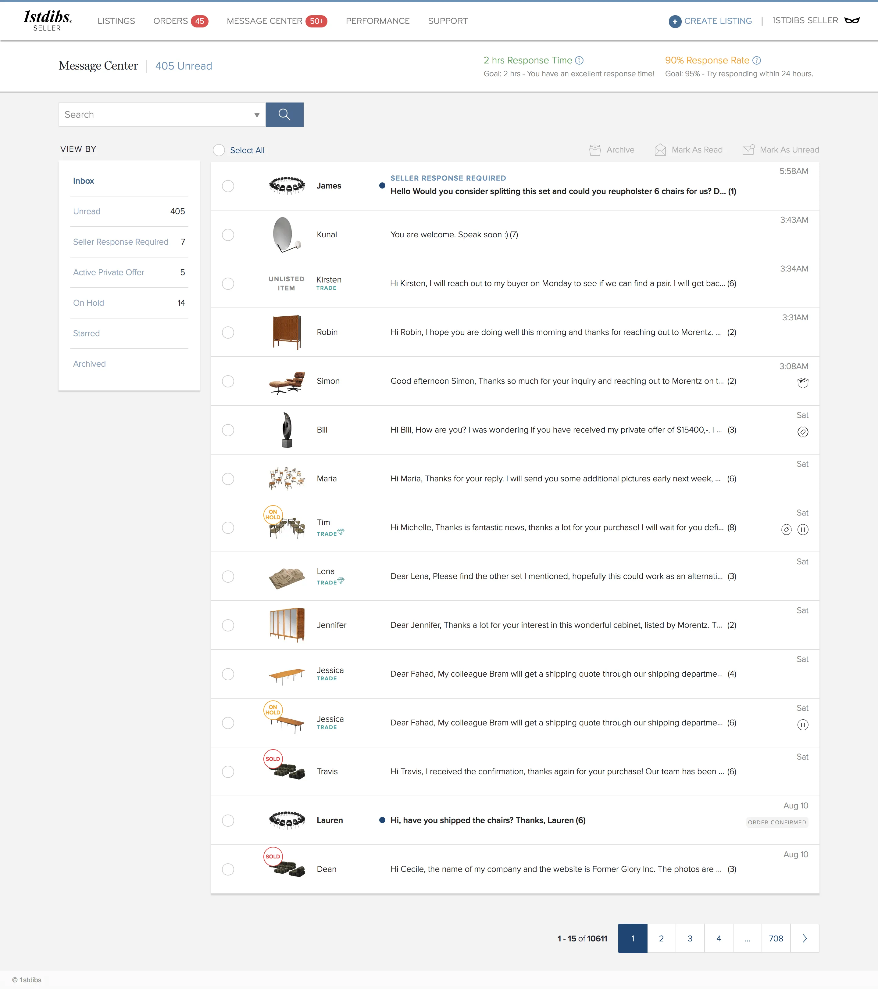 1stdibs Message Center landing page